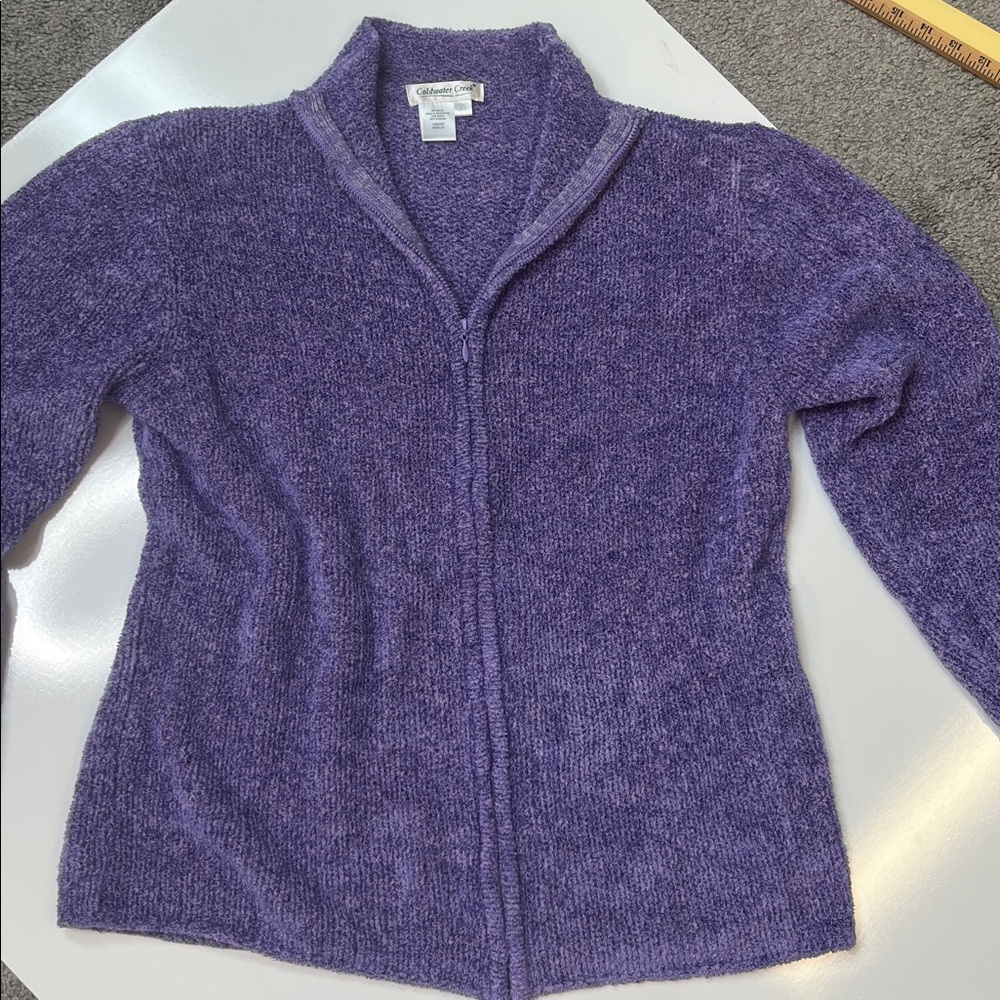 Vintage Chenille Cardigan Purple Zip Up Coldwater Creek